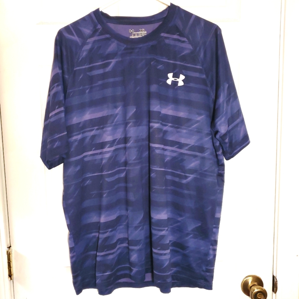 XL Heatgear Under Armour Mens Loose Fit Midnight Blue/Purple Camo T Shirt UM0686
